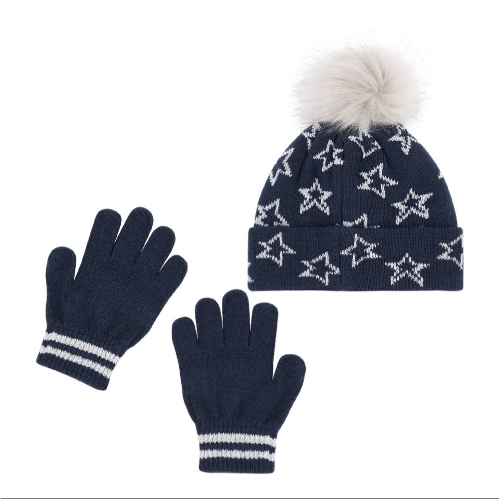 Andy & Evan Navy Star Knit Hat and Gloves Set